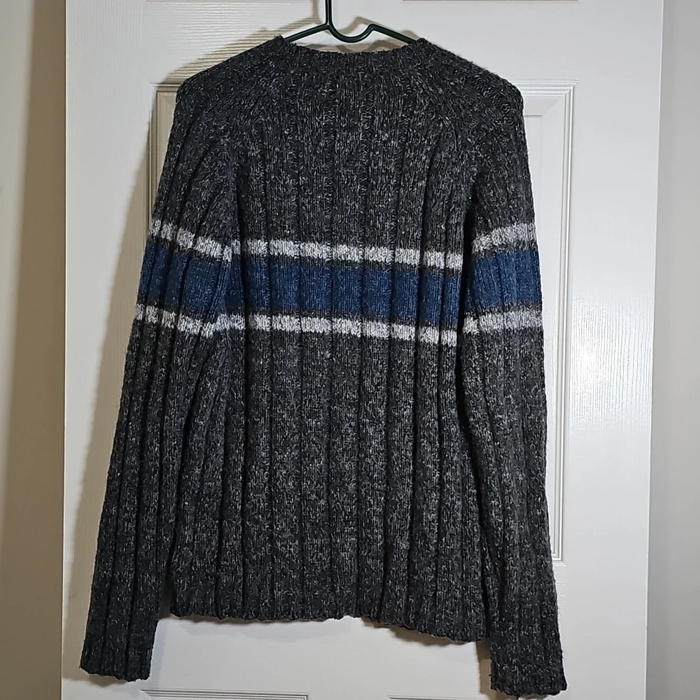 Vintage Concrete Mix Chunky Knit Wool Blend Gray Stripe Sweater Men's Size M